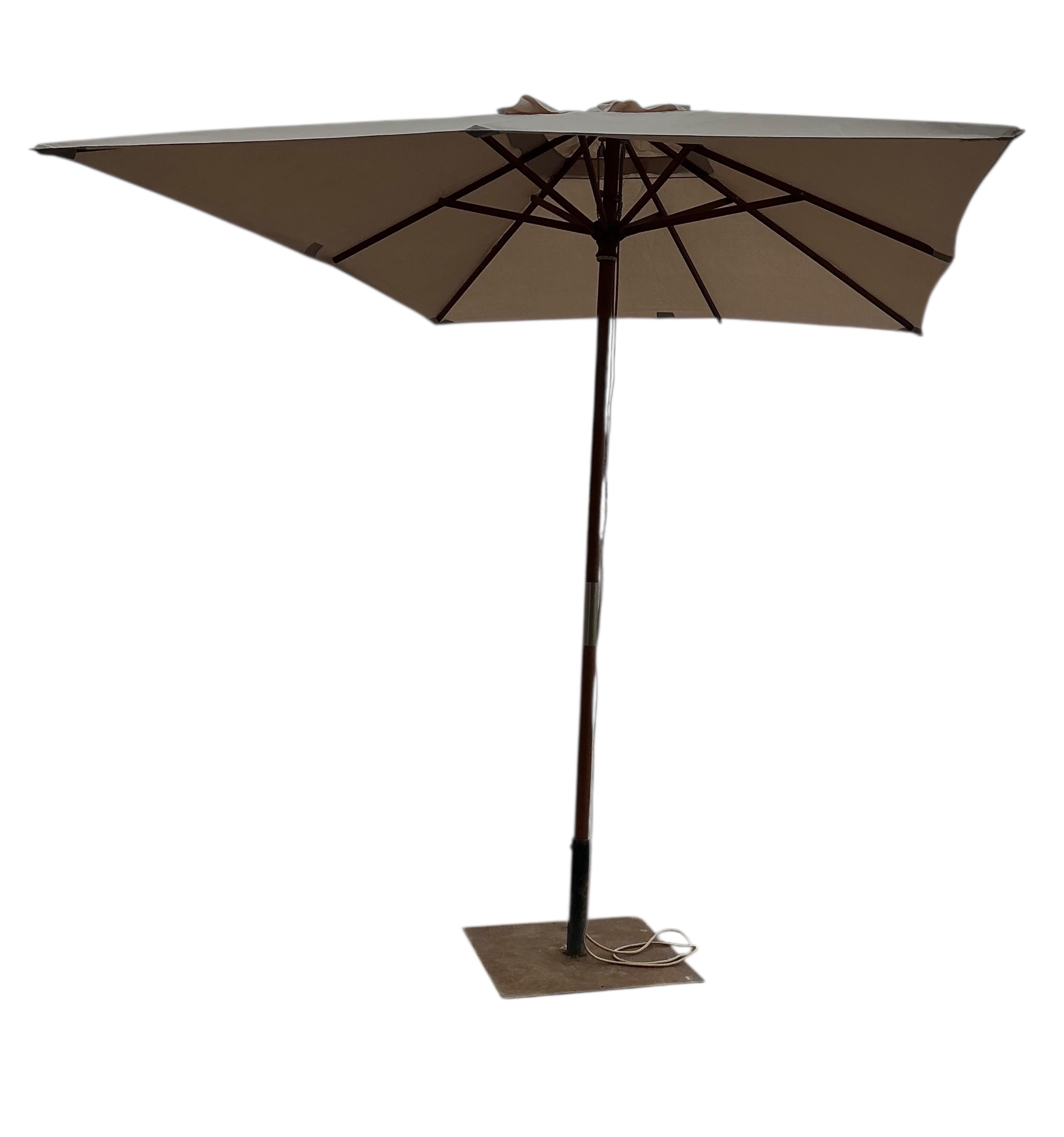 A modern cream canvas rectangular garden parasol with base, 200 x 300cm
